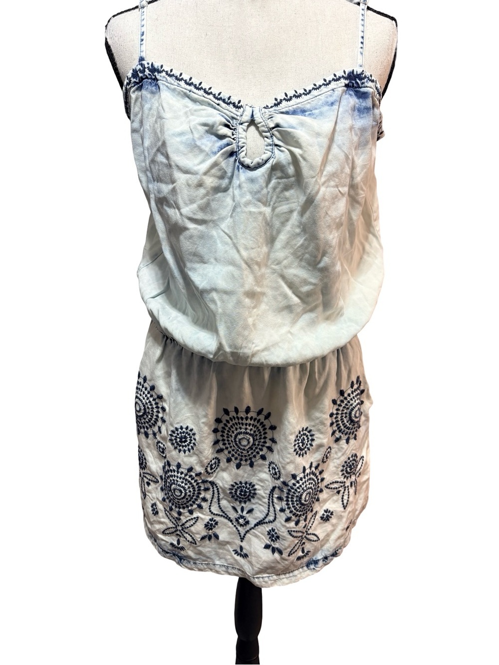 Desigual Tarragona Dress EU 42 L Blue Bleach Embroidered Lyocell Mini Y2K